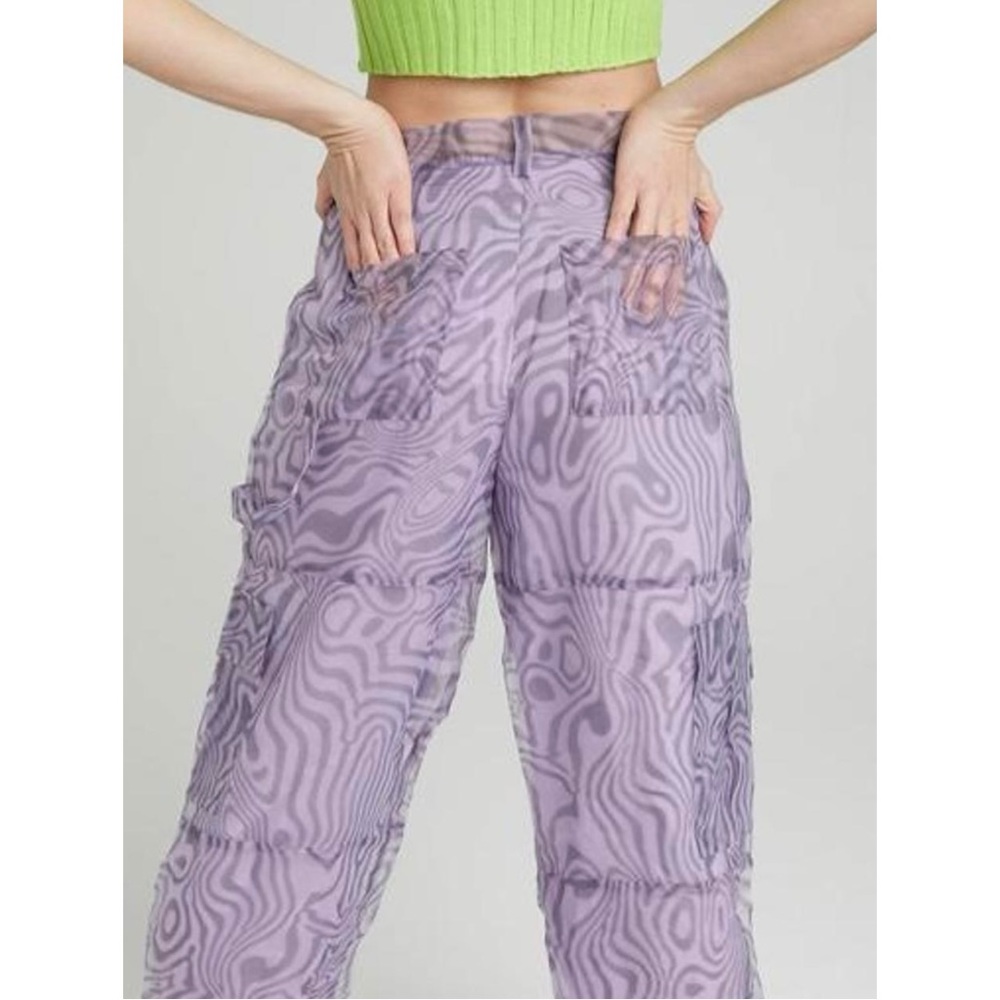 The Ragged Priest Dissolver Purple Mesh Overlay Oversized Wide Leg Cargo Pants - Picture 2 of 13